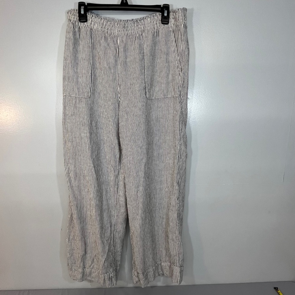 Time and Tru Womens Black White Striped Linen Blend Wide Leg Pants Size M 8-10